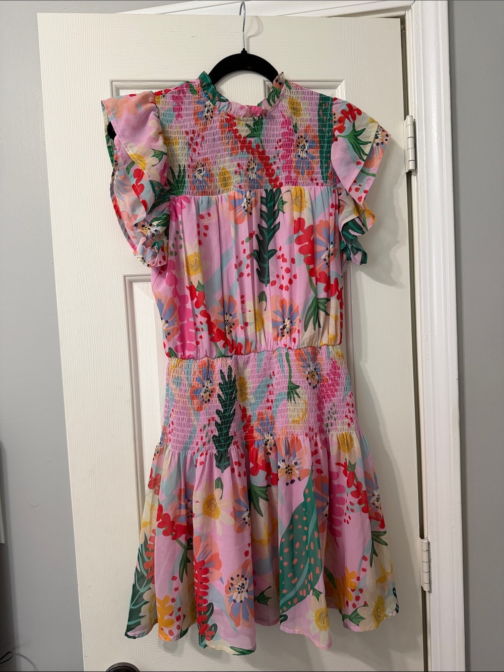 Floral Pink Smocked Waist Casual Dress